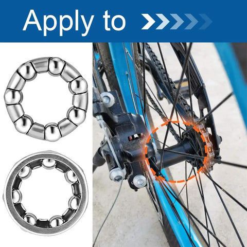 Bike Ball Bearings And Retainer Cages For Front And Rear Hubs, Stainless Steel Replacement Bearings with bicycle hub usage display.