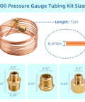 Image showing a 72-inch Oil Pressure Gauge Tubing Kit Universal Fit with copper tube and brass threaded parts, replacing 3224 and 82553 F.