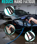 Beefy Universal Pressure Washer Gun With Stainless Extension Replacement Wand fits Ryobi Greenworks shown in use on car