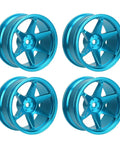 Set of four rugged blue hubs, beefed up CNC machined aluminum RC wheel hubs for 1/10 scale cars, stability boost, easy install.