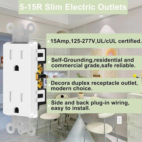No Sweat 100 Pack White Duplex Receptacles Boasting Easy Peasy Push Wire Hookups And Built Tough Tamper Resistant Panels for slim electric outlets.