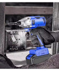 Gangsuqd Cordless Impact Wrench With Brushless Motor delivering high torque power in a mechanic's hand tightening screws.