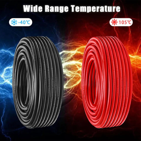 10 Gauge Battery Cable Copper Wire Set Red And Black 20ft Total OFC Welding Cable 10 AWG For Automotive Solar Marine Generator PVC Jacket Built Tough With High Conductivity, coiled red and black cables with -40°C to 105°C range