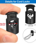 Close-up of black plastic cord lock from 16 Piece Drawstring Threader Kit For Hoodies Jackets Coats Pants And Shorts With Elastic Threaders