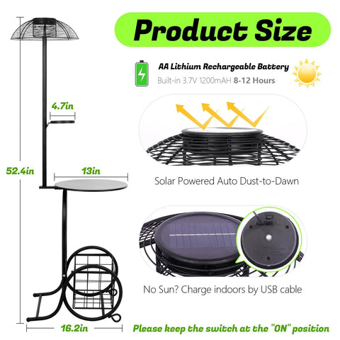 Must-Have Outdoor Solar Coffee Table With Light Black Iron 52.5 Inch Waterproof End Table for Living Rooms or Patio with battery specs