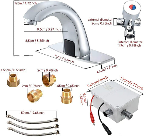 Touchless Sensor Bathroom Sink Faucet With Hole Cover Plate, Brass Automatic Tap, Temperature Mixer, Adapters, Hoses, Diagram