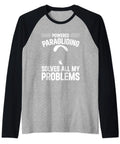 Paramotor Raglan Baseball Tee With Powered Paragliding Motif For Paragliding Fans Black Classic Fit Tee Front View