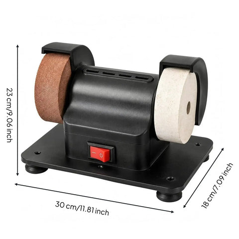 Bad Boy Twin Wheel Mini Bench Grinder With Slick Rubber Footed Base For Sharpening Polishing Space Saving Design 220 Volt Electric Edger Machine