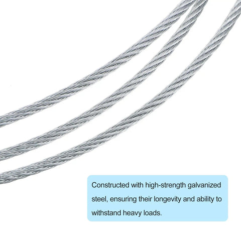 Close-up of durable galvanized steel 2 Pack 15.6 Ft Garage Door Cables 3 mm Diameter Torsion Spring Wire for 14 Ft garage doors.