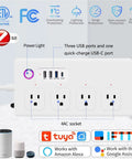 Kick Outlet Chaos With This Slick Smart Surge Protector Featuring Four Independently Controlled Ac Outlets Plus Four Fast Usb Ports And Matter Sync For Seamless Alexa And Google Control Over A Tough Five Foot Extension Cable For Daily Gear, showcasing USB ports and protection features.