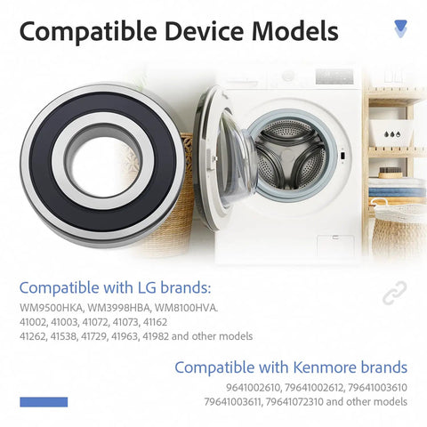 Top Shelf Front Load Washer Tub Bearing And Seal Repair Kit Fits Lg Kenmore Units, showing compatible models and parts.