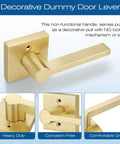 4 Pack Satin Brass Dummy Door Handle Set For Single Sided Doors, Non Turnable Pull Or Push Levers With Gold Interior Finish, Heavy Duty Interior Door Hardware For French, Closet And Pantry Doors. satin brass lever