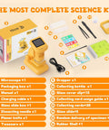 2-In-1 Kids Digital Microscope for Outdoors and Home, Switch Between Handheld and Desktop, HD Screen Video Capture, 9-Slide Science Kit, Portable STEM Toy Gift for Ages 6-12 Boys and Girls, Learn Like a Boss Scientist, yellow microscope kit set
