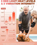 Couple using Red Light Therapy Belt For Neck And Shoulders That Also Treats The Rest Of Your Body All Day Cordless Infrared Heating Pad With Vibration Portable Massager in garden, dog nearby.