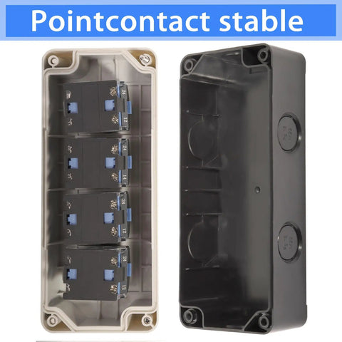 Interior view of Must Have Push Button Control Station With Emergency Stop Mushroom Latching, 22mm panel mount, industrial use box