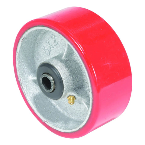 Industrial Grade Polyurethane Replacement Wheel Five By Two Inches Red And Silver Finish Smooth Cruising Build For Cart And Machine Upgrades Crafted Tough To Crush Daily Grind Without Breaking A Sweat Every Time