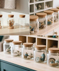 Two Pack Cork Bottle Stoppers Set For Jars And Glass Bottles, displayed on glass jars with crafts