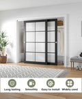 Eight Foot Bypass Double Sliding Pocket Door Hardware Kit For Two Door System With Aluminum Track installed in modern room