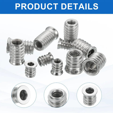 Rugged Wood Threaded Insert Nuts M6x15mm Hex Socket Drive 304 Stainless Steel Set Of 12 For Cabinets Desks Tables Chairs