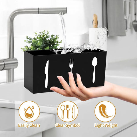 3 Compartment Plastic Utensil Organizer Silverware Caddy For Countertop Black Acrylic Kitchen Cutlery Storage Flatware Holder