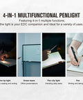 4 In 1 Pen Light And Writing Tool, 120 Lumen USB C Rechargeable EDC Pen with green beam for presentations, office use, inspections