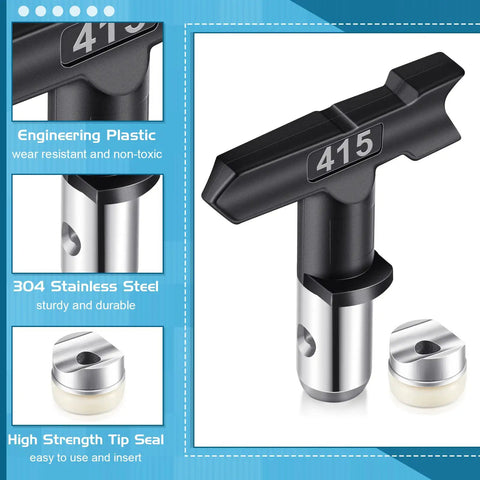 Airless Sprayer Tips And Filters Pack 20 Piece Replacement Set for Pros and DIYers shown with nozzle marked 415