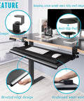 Big Ergonomic C Clamp Keyboard Tray With Slide Out Platform Under Desk And No Tool Setup showing features like wrist rest and clamps