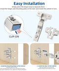 Twenty Pack Inset Cabinet Hinges Featuring Smooth Soft Close Action And Frameless Design For Quick No Sweat Installation Heavy Duty Metal Construction With Included Mounting Screws And Wood Dowels installation guide showing hinge components