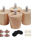 Solid Rubber Wood Furniture Legs Two Inch Round Set Of Four Mid Century Modern Replacement Feet For Sofa Couch Bed Or Desk With Full Hardware Included Built Hella Tough And Ready For Any Quick Upgrade, showing four wooden legs with mounts.