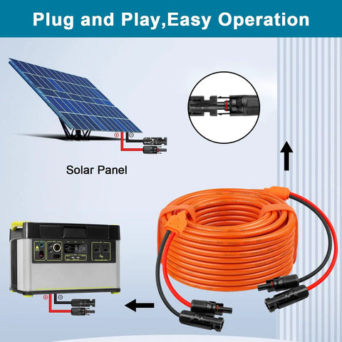 Fifty Foot Solar Panel Extension Cable 10AWG And 14AWG With IP68 Waterproof Male And Female Connectors near solar setup