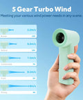 Portable Handheld Turbo Fan With 17400 RPM High Speed Mini Cooling Power 4500mAh USB Rechargeable 5 Gear Wind display.