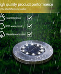 12 Pack 10 LED Solar Ground Lights For Outdoor Lighting No Wiring Needed Easy Install Waterproof Disk highlighting durability features