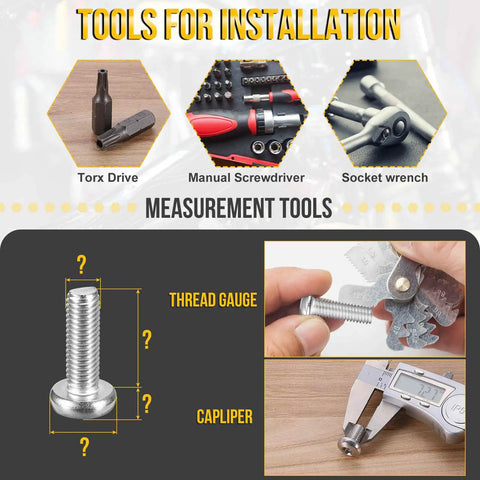 Installation tools for Five Pack 3/8 X 1 Inch Pan Head Torx Security Screws Stainless Steel T45 Antitheft License Plate Bolts.