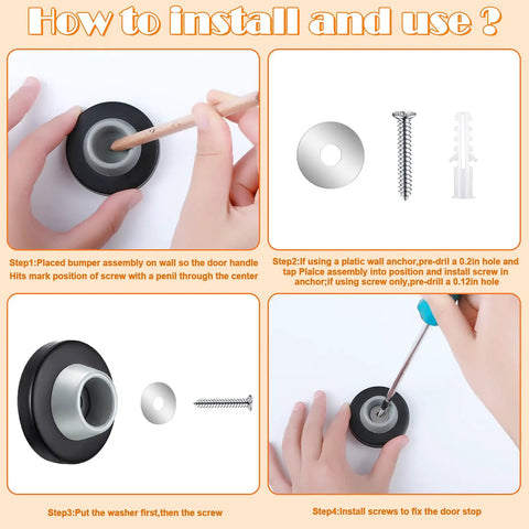 Installation steps for Concave Wall Door Stopper Set With Stainless Steel Bumpers And Grey Rubber Knob Covers Flush Mount Wall Protector