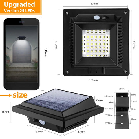 Solar Outdoor Lights With Motion Sensor 25 LED Waterproof Wall Fence Step Deck Lighting for Garden Patio with easy install