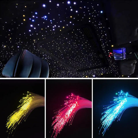 Star ceiling lighting setup using Next Level PMMA End Glow Fiber Optic Cable 100 Pack 0.02 Inch By 3 Meters.