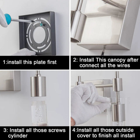 Installation steps for 3 Light Brushed Nickel LED Vanity Light With Crystal Bubble Glass And Clear Glass Shades, 24 Inch Modern Bathroom Fixture