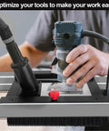 Dust Collection Hood For Slab Flattening Router Slide And Skid Captures 95 Percent Of Wood Dust in use with router