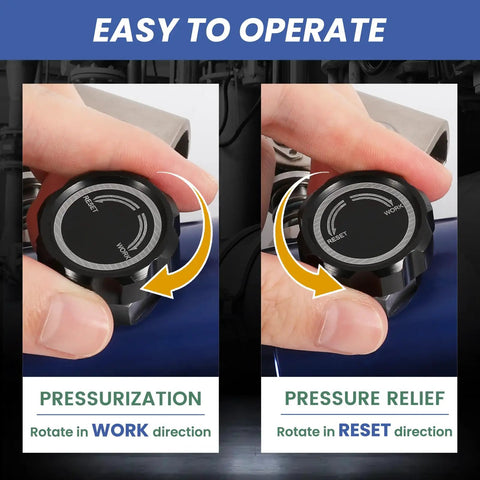 Close-up of manual operation dial on 6T Portable Hydraulic Flange Spreader With Aluminum Alloy Pliers, showing pressurization and pressure relief directions.