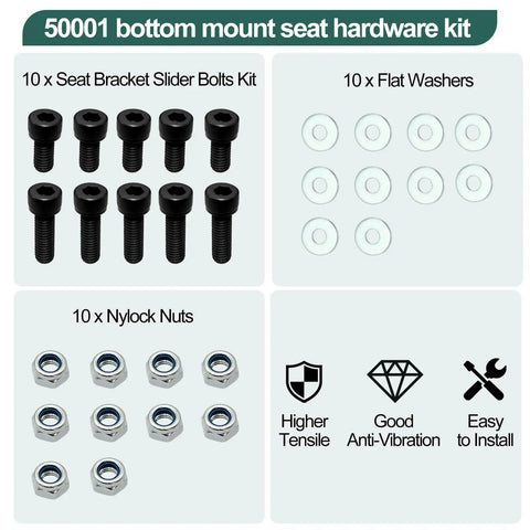 Bottom Mount Seat Hardware Kit 10 Pcs For Racing Sliders And Brackets Easy Install Compatible With Sparco Recaro Bride Momo NRG