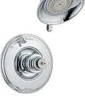 Victorian Monitor 14 Series Bathtub And Shower Trim No-Handle Chrome Finish With Pressure Balance Valve Keeps Water Temperature Within 3 Degree F And Easy Clean Spray Face For Calcium Buildup showing showerhead and faucet details