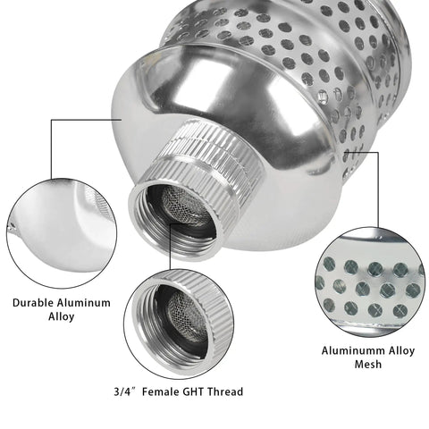 Close-up of 2 Pack Aluminum Bubbler Sprinkler Heads For Gentle Watering Diffuser Flood Nozzle with aluminum alloy mesh