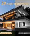 2 Pack Solar Powered Security Cameras Wireless Outdoor 2K WiFi Cameras With AI Motion Detection Color Night Vision on modern house