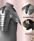 Medieval Steel Gorget With Pauldrons Armor Set For LARP And Cosplay, Knight Viking Crusader Style Shoulder Guards close-up on straps
