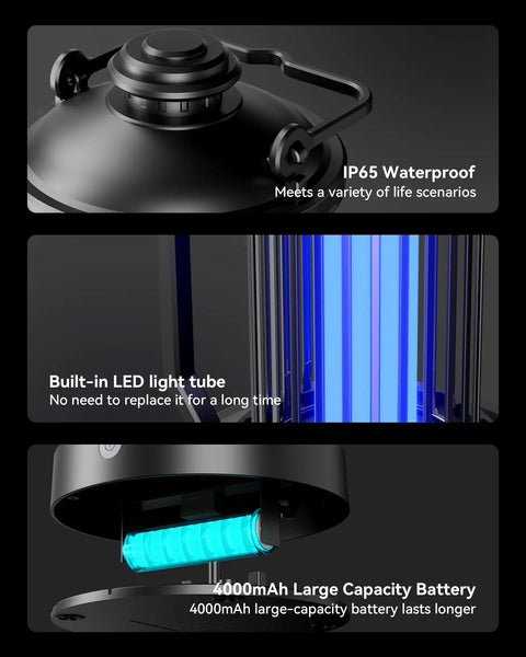 Rechargeable Bug Zapper Cordless Portable Hanging Electric Mosquito And Fly Killer with light tube and 4000mAh battery