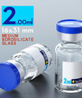 Sterile Empty Vials With Self-Healing Injection Port And Aluminum Plastic Cap Pack Of 10, 2mL Clear Glass Vials For Lab Use, Sterile Packaging, Leak-Free Seal, Ready For Precise Dose Handling. 2mL clear borosilicate glass vials with blue caps