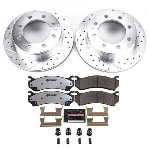 Beefed Up Rear Brake Kit Upgrade With Carbon Fiber Ceramic Pads And Drilled Slotted Rotors For Chevy Avalanche 2500 2002 To 2006 Silverado 2500 HD 2001