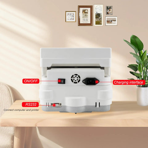 Top Shelf Halogen Moisture Analyzer Featuring Dead Accurate 0.001g Readability And Killer Rs232 Connection For Quick Lab Work Or On Site Checks Anytime rear view showing controls and connections.