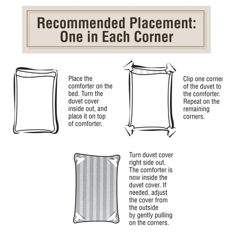 No Slip Comforter Clips For Duvet Covers 4 Pack Keeps Blanket from Bunching or Shifting tutorial diagram.