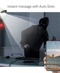 Thermal Detect Wireless Home Security Camera Two Pack signals an intruder with floodlight and app notification on smartphone.